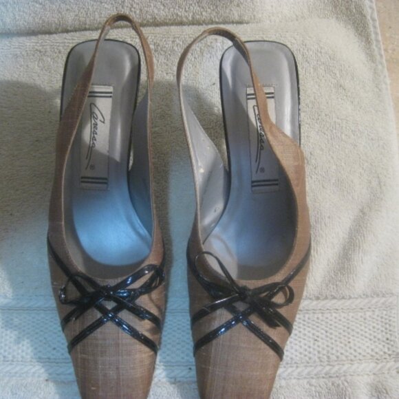 Caressa Trumpet linen slingback womens's shoe with bow - Picture 3 of 13